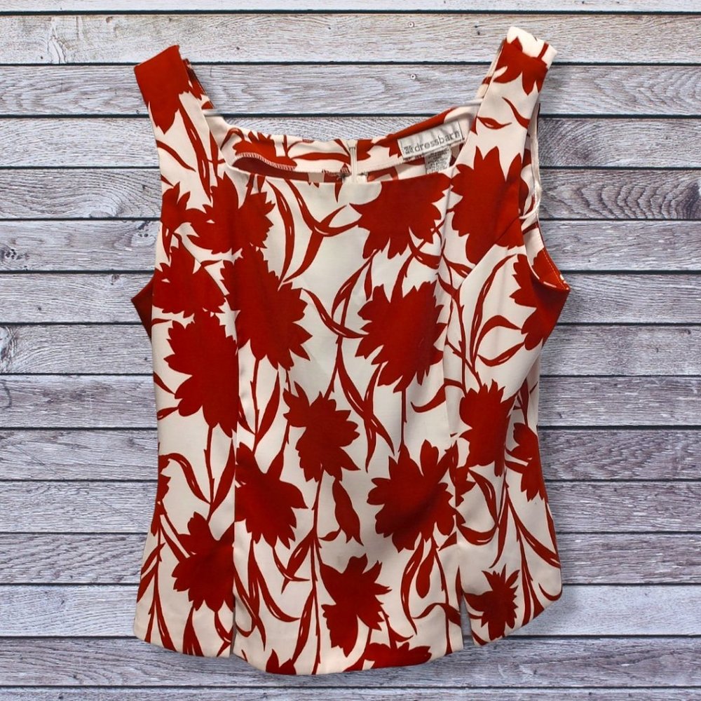 Dressbarn red & white sleeveless zippered blouse size 14, EUC